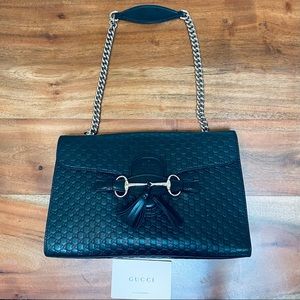 GUCCI Black Microguccissima Medium Emily Chain Shoulder Bag